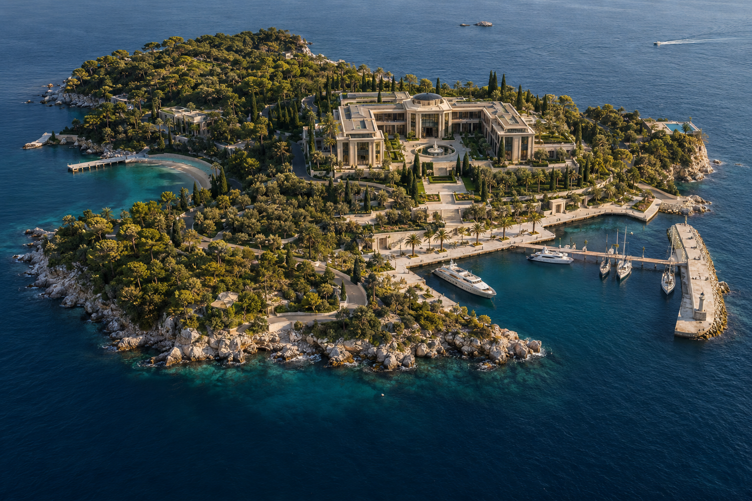 Aerial view of the Key Levi island and headquarters